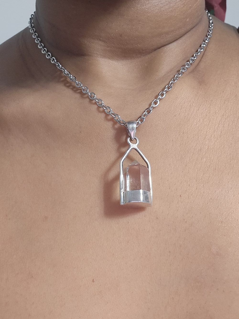 925S Clear Quartz Crystal Pendant Necklace